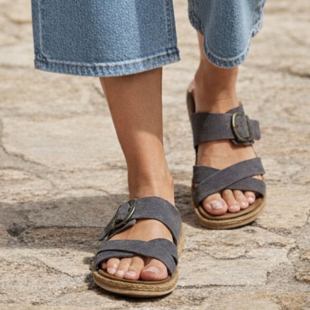 Born Women's Gray Cross-Strap Buckle Sandals